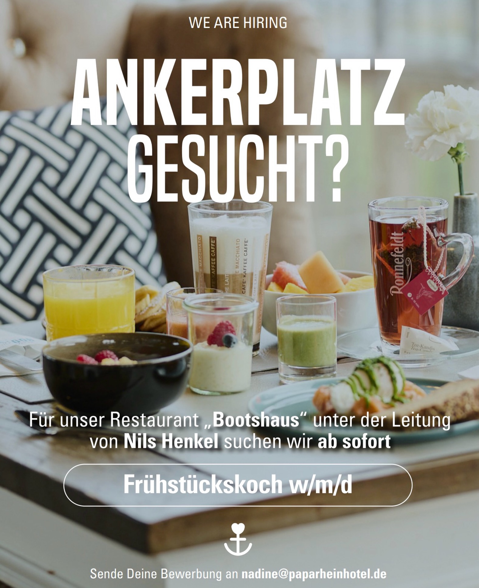 Die Keyfacts💡  → Du hast idealerweise eine abgeschlossene Berufsausbildung als Koch/Köchin oder bereits Erfahrung im Frühstücksbereich bzw. in der Küche gesammelt. → Du bereitest mit Liebe zum Detail unser Frühstücksbuffet sowie Eierspeisen und weitere Frühstücksspezialitäten zu. → Du arbeitest in einem jungen Team mit flachen Hierarchien.  Alle weiteren Details besprechen wir gerne mit Dir persönlich!  Wir freuen uns auf Deine Bewerbung an nadine@paparheinhotel.de  #paparheinfeeling #ankerplatz #crewlove #frühstückskoch @n.henkel